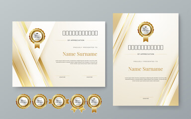 White and gold vector flat and gradient modern certificate template for corporate or awards. For appreciation, achievement, awards diploma, corporate, and education