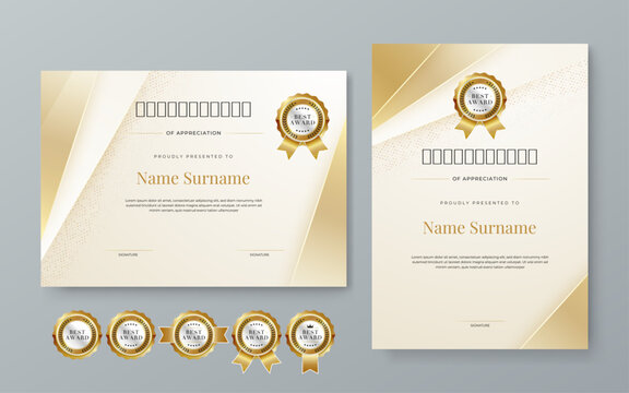 White and gold vector award certificate template fancy modern abstract for corporate. For appreciation, achievement, awards, education, competition, diploma template