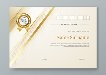 White and gold vector award certificate template fancy modern abstract for corporate. For appreciation, achievement, awards, education, competition, diploma template