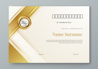 White and gold certificate of corporate luxury and modern template. For corporate, achievement, diploma, award, graduation, completion, appreciation, acknowledgement, recognition etc
