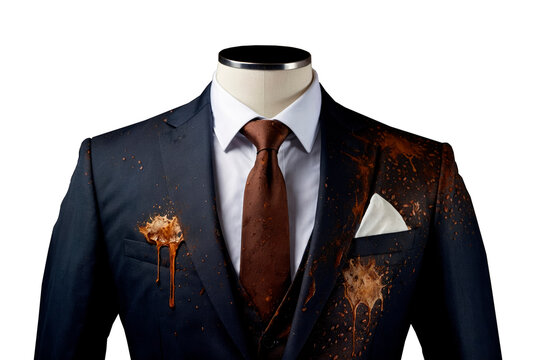 Coffee stain on a mannequin in a business suit