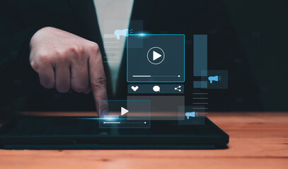 Video advertisement Digital marketing concept, using a tablet creating video content for online adverts on social media and websites for traffic and awareness.