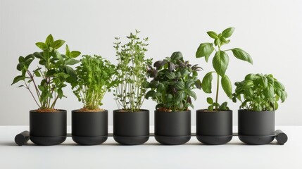 fresh plants in pots on a white background