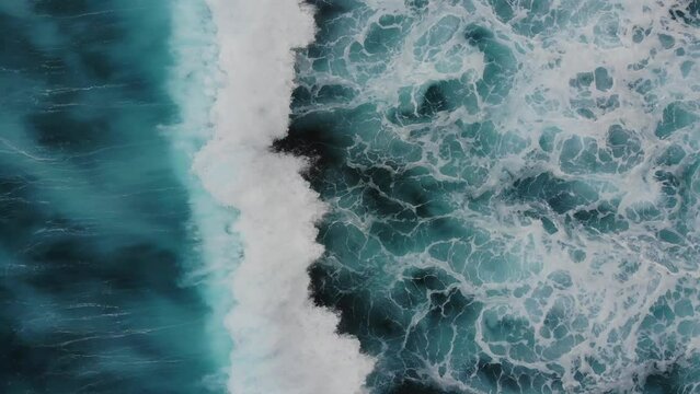 stormy waves of the ocean, flying a drone over the ocean