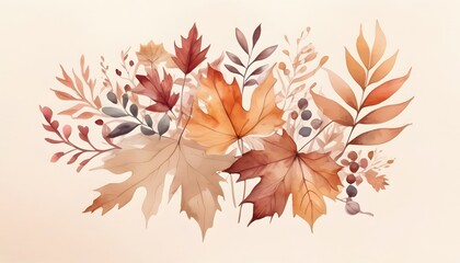 Flower autumn watercolor illustration with a light beige background