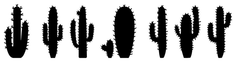 Black cactus silhouettes set. Vector set cactus icons - obrazy, fototapety, plakaty