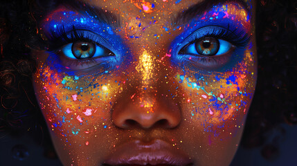 Woman with colorful makeup and glitter