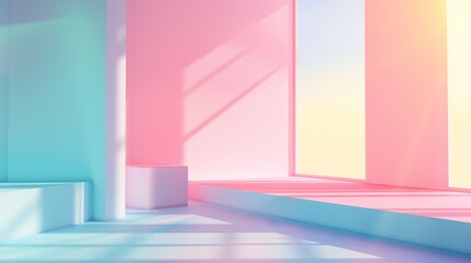 A serene expanse of pastel gradients on a modern, minimalistic backdrop, adorned with discreet geometric elements, captured in exquisite detail through the lens of an HD camera. - obrazy, fototapety, plakaty