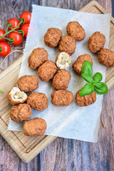 Home made Feta and Olives Stuffed Greek Meatballs .Greek confort food. Mediterranean diet 