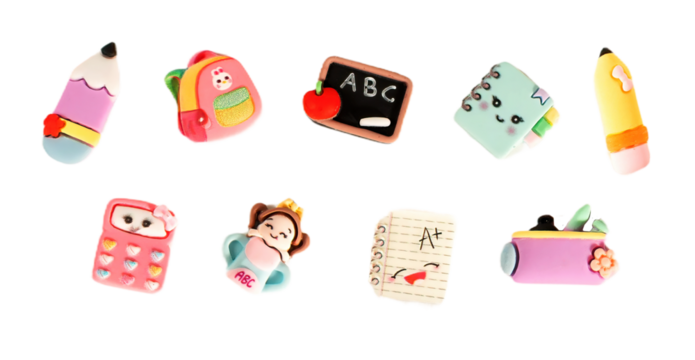 A toy set of school supplies on white or transparent background, back to school concept.