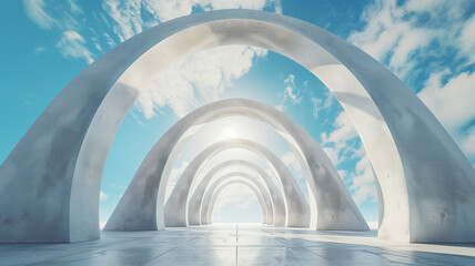 Abstract architecture with arches on a blue sky background. 3d rendering