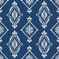 Seamless blue and white floral pattern for tile design, wallpaper, or fabric.