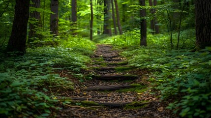 Captivating Overgrown Trail Through Enchanted Ancient Forest Invites of Hidden Wonders