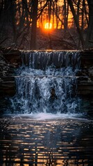 Cascading Solitude A Secluded Waterfall s Twilight Splendor Reflected in its Tranquil Flow