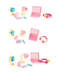 A toy set of school supplies on white or transparent background, back to school concept.