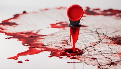 Map red marker on white background with blood stains - obrazy, fototapety, plakaty