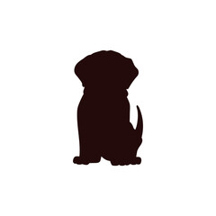 Black silhouette of sitting labrador puppy front view flat style, vector illustration