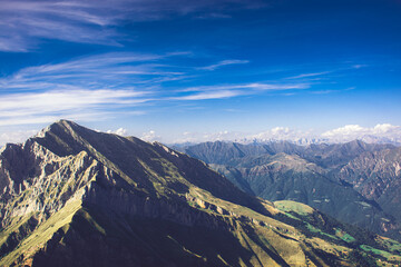 Italian colourful mountain alps with beautiful blue sky landscape