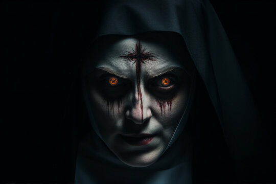 Mysterious religious person nun priest in church robe serious face expression Generative AI illustration