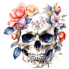 Photo sur Plexiglas Crâne aquarelle skull with flowers , watercolor illustration, png on transparent background