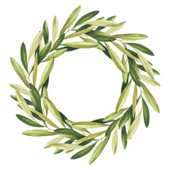 Floral illustration - leaf wreath, olive green leaves - 768883061
