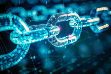 Digital Artwork of Chains Symbolizing Security in the Digital World: Emphasizing the Protection and Safety of Information - obrazy, fototapety, plakaty