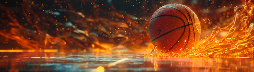A dynamic scene capturing the movement of a basketball as it bounces on the court - obrazy, fototapety, plakaty