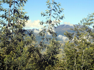 natural landscape with Galeras volcano in Nariño Colombia, with blue sky.