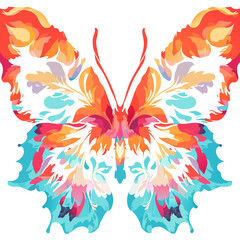 Digital spring butterfly illustration with flowers on a white background