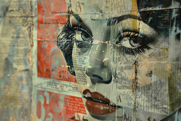 Fashionable Generative AI illustration image female facial collage many colorful elements trend puzzle - 768884416