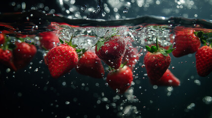 A bunch of ripe Strawberry, with water droplets. - Powered by Adobe