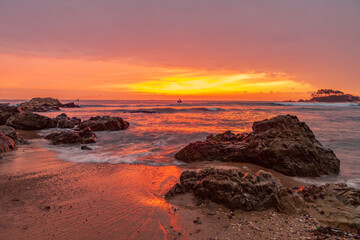 Sunrise scenery of the winter sea. Winter morning scenery of Gangyang Port in Ulsan City, North Gyeongsang Province.