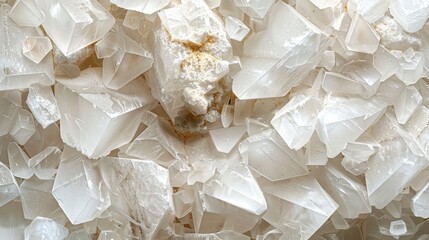 Macro photography of white crystal clusters with natural, rough textures, illuminated by soft light.