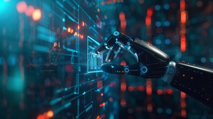 robot touching hologram screen