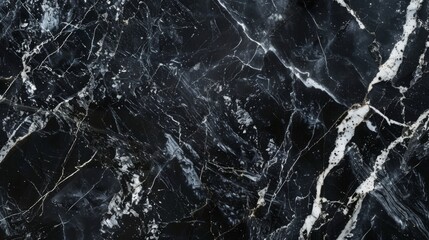 Black marble background with white veins. Dark stone texture. Wall abstract pattern. - obrazy, fototapety, plakaty