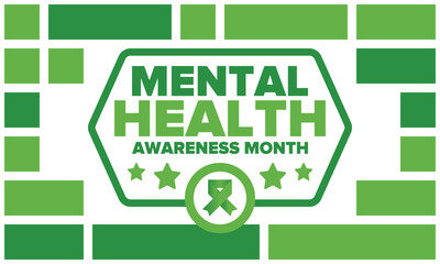 Mental Health Awareness Month in May. Annual campaign in United States. Raising awareness of mental health. Control and protection. Prevention campaign. Medical health care design. Vector illustration