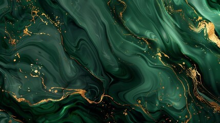 Green marble background. Stone texture with gold veins. Dark liquid luxury wallpaper with waves.