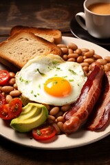 Fototapeta na wymiar fried eggs and bacon breakfast Generative AI