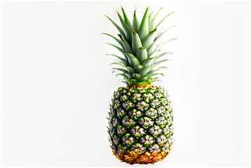 Picture of fresh ripe pineapple at isolated white background. Illustration of pineapple for design project, poster, banner, logotype. Fresh fruits concept. Copy ad text space. Generative Ai image