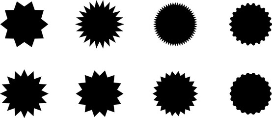 Promo sale starburst or sticker of sunburst label icon. Vector black star price tag or quality mark badge template design