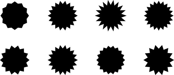 Promo sale starburst or sticker of sunburst label icon. Vector black star price tag or quality mark badge template design