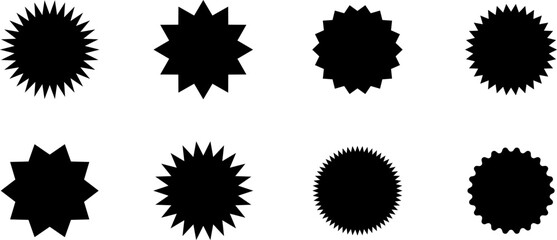 Promo sale starburst or sticker of sunburst label icon. Vector black star price tag or quality mark badge template design