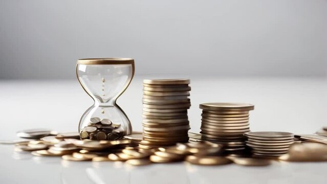 hourglass and coin, time and money, saving money and time,