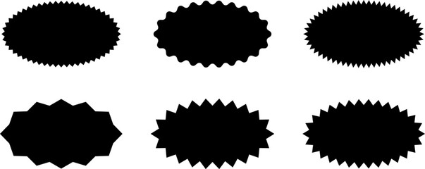 Promo sale starburst or sticker of sunburst label icon. Vector black star price tag or quality mark badge template design