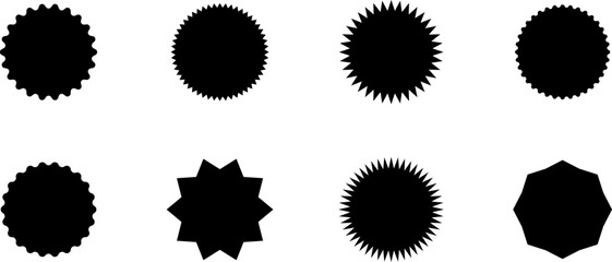 Promo sale starburst or sticker of sunburst label icon. Vector black star price tag or quality mark badge template design