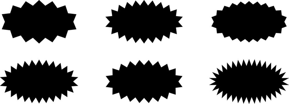 Promo sale starburst or sticker of sunburst label icon. Vector black star price tag or quality mark badge template design