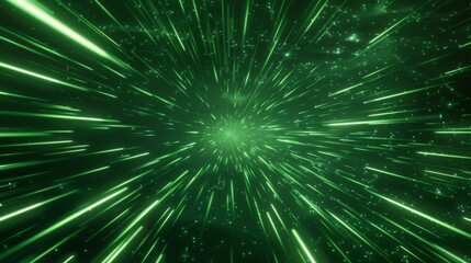 Neon speed light abstract background. The effect of a burst of laser beam energy. Movement of green luminous lines in space.