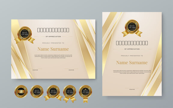 Beige gold and white vector modern elegant and luxury certificate template for corporate. For award, business, diploma, workshop, award, graduation, completion, competition and education