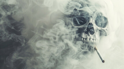 The ethereal silhouette of a skull emerging from a haze of swirling smoke, with cigarettes hovering nearby,