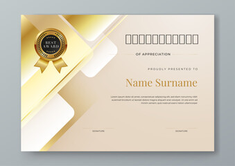 Beige gold and white vector modern luxury certificate corporate template design. For appreciation, achievement, awards, education, competition, diploma template